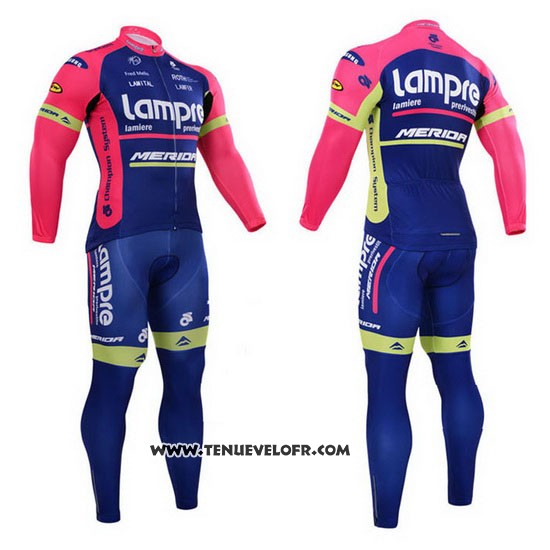 2015 Maillot Ciclismo Lampre Merida Rose et Bleu Manches Longues et Cuissard